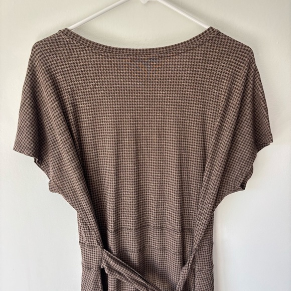 Toad&Co Brown Houndstooth Mini Wrap Dress Short Sleeve Scoop Neck Tie Waist - Picture 8 of 12